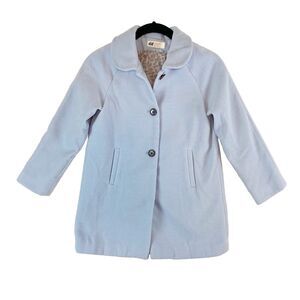 H&M Coat Girls Size 7-8Y Light Blue Bow Button Down Collared Lined 60s Mod